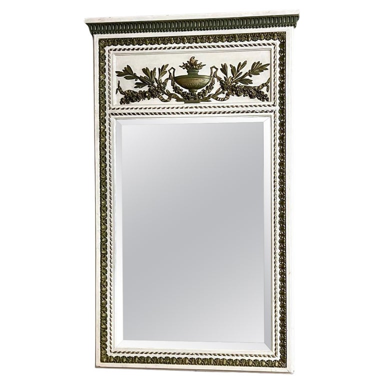 19th Century French Louis XVI Painted & Gilded Trumeau Mirror For Sale