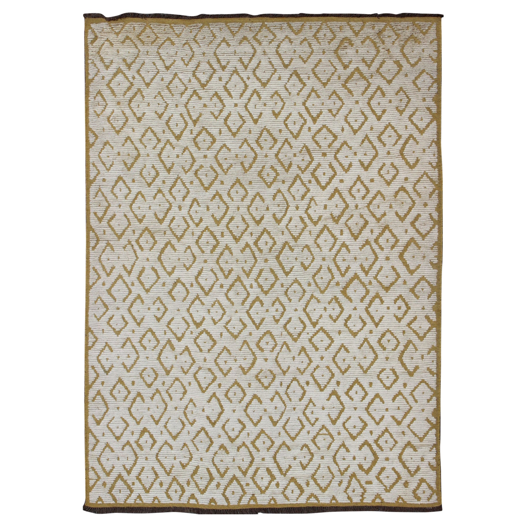 Gelbgold und weiß gerippter marokkanischer Design-Teppich für moderne Inneneinrichtungen im Angebot
