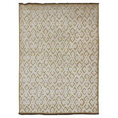 Yellow Gold and White Ribbed Moroccan Design Large Rug for Modern Interiors