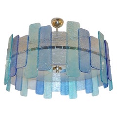 Italian Custom Aquamarine Cobalt Blue Texture Murano Glass Chandelier/Flushmount