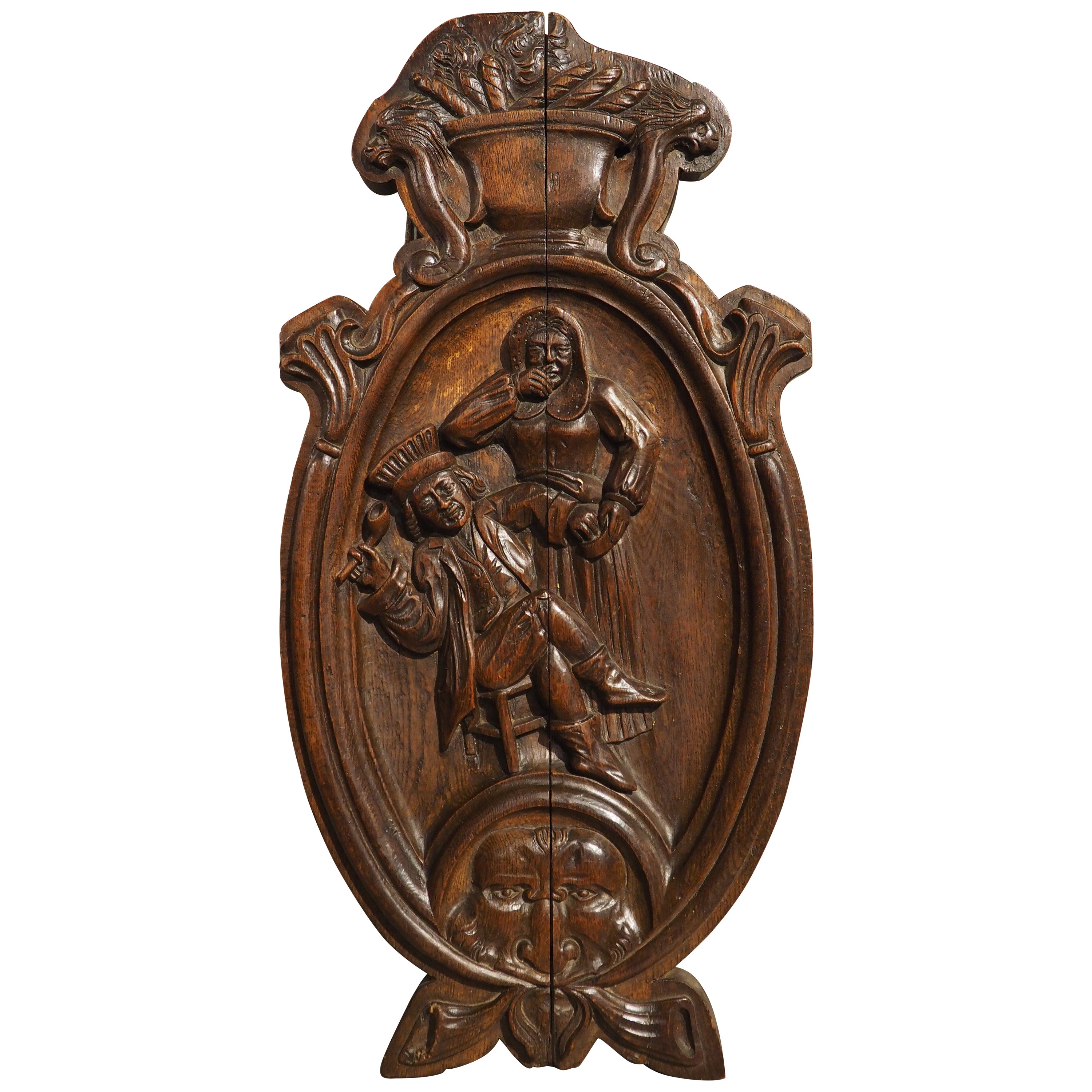 19th Century Sculpted Oak Bas Relief Panel from France