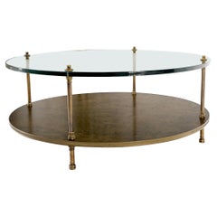 Grande table ronde à deux niveaux en bois de ronce et plateau de verre épais Table centrale à café