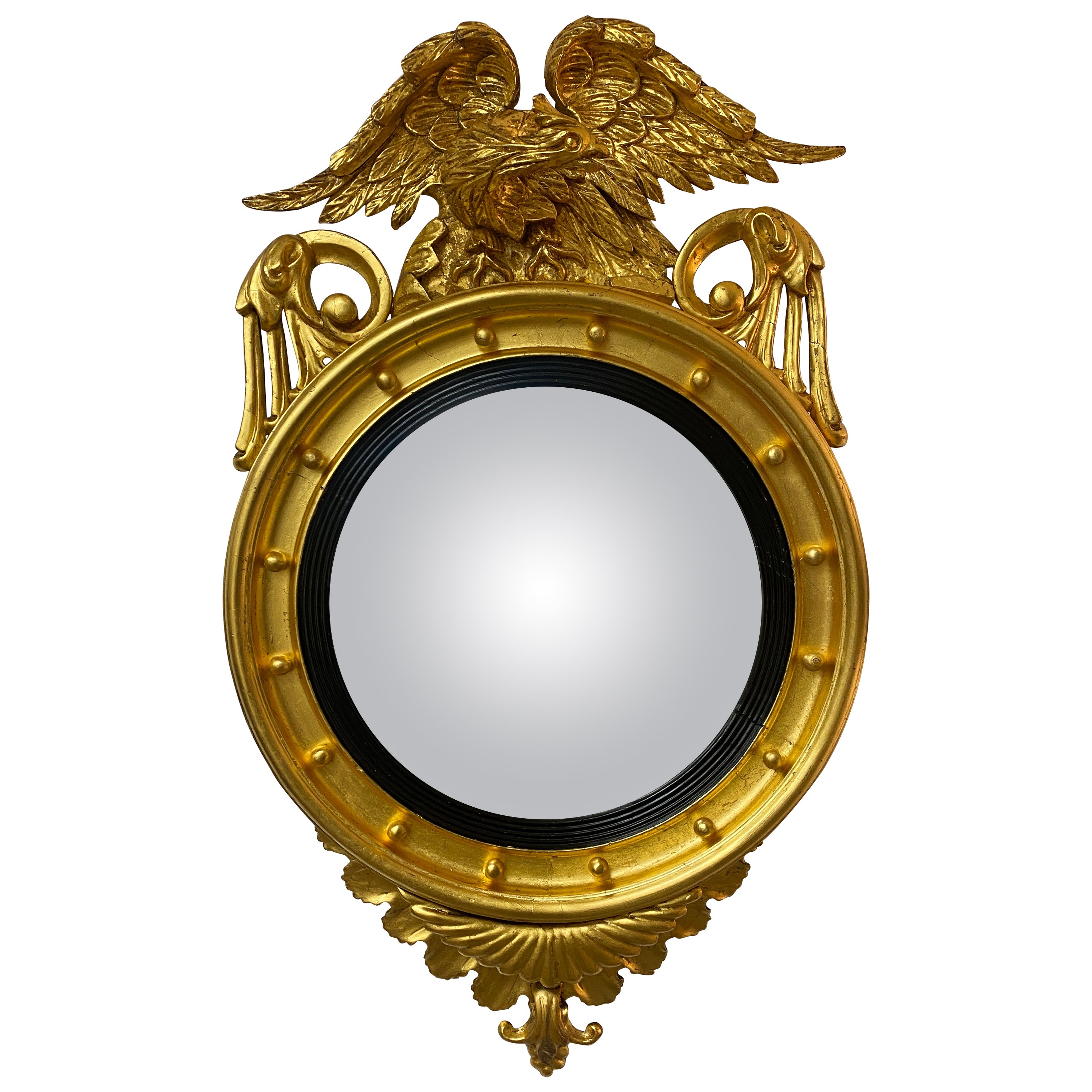 Early 19th Century American Federal Gilt Convex Eagle Mirror