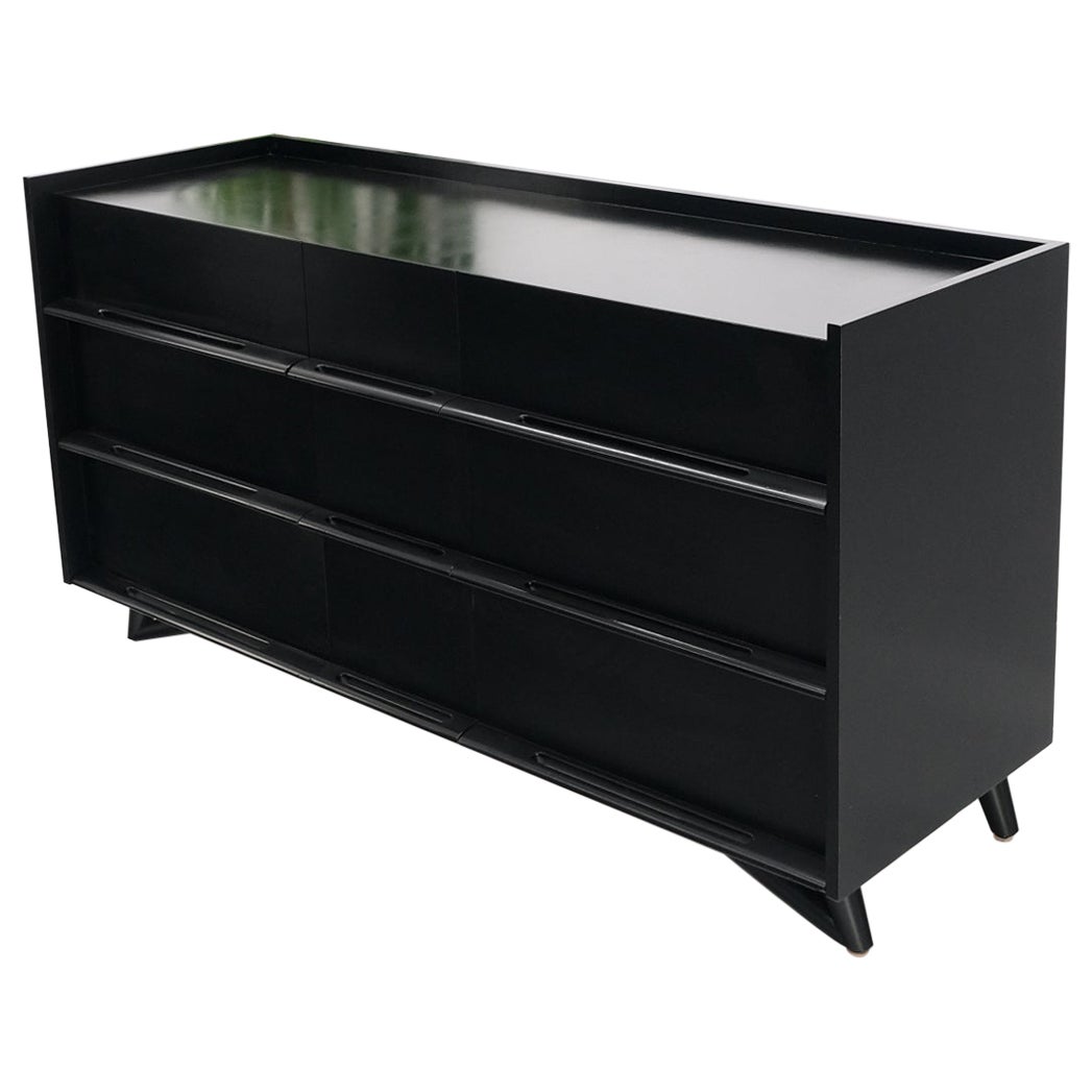 Black Lacquer Ebonized Pieced Wood Pulls Gallery Top 9 Drawers Dresser Credenza For Sale