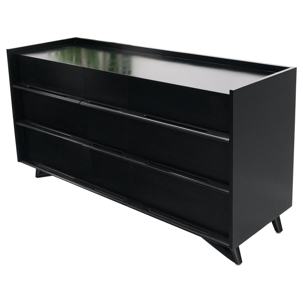 Laca Negra Ebonizada Pieza Madera Tiradores Galería Superior 9 Cajones Cómoda Credenza en venta