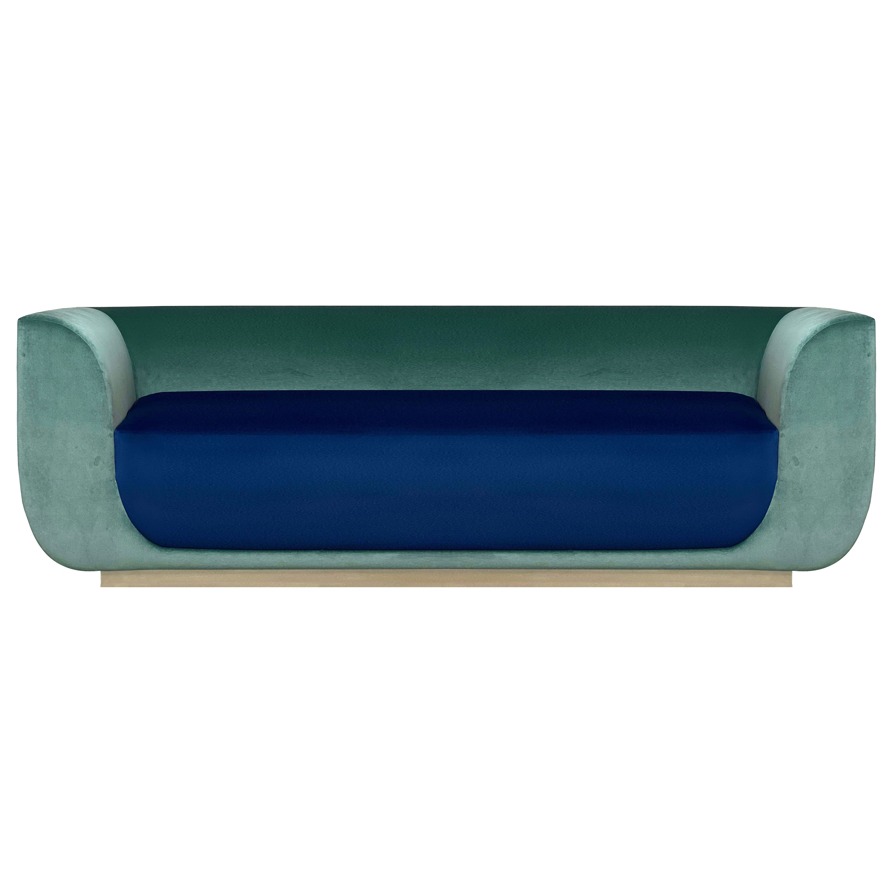 ABYSS Sofa in Mint and Ocean Blue Velvet