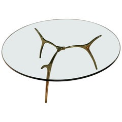 1970 Bronze Table with a Thick Glass Top by Belgium Designer Kouloufi