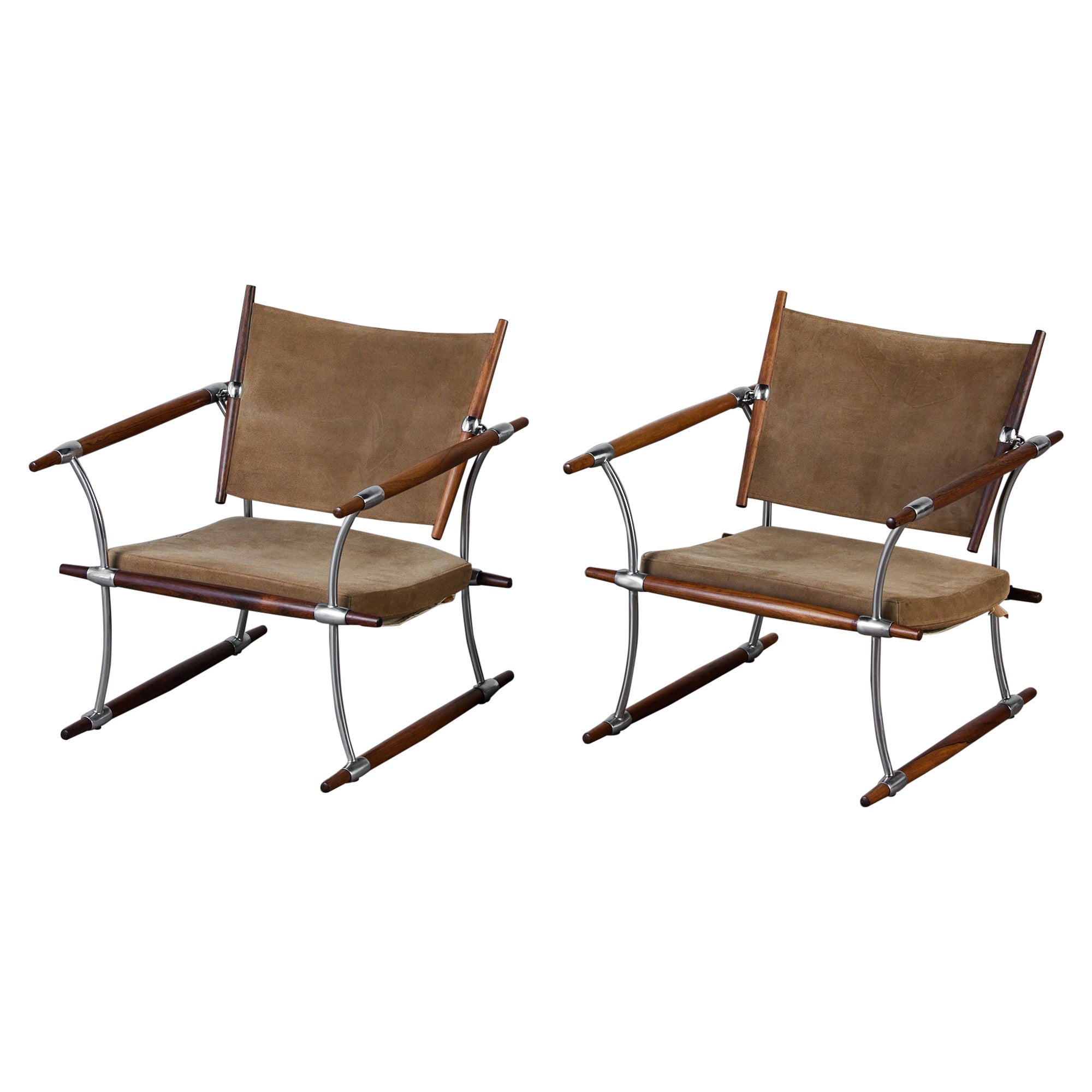 Pair of Jens H. Quistgaard Suede and Rosewood 'Stokke' Lounge Chair