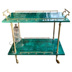 Vintage Green Bar Cart with Brass Hardware