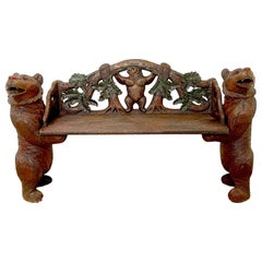 Vintage Black Forest Carved Walnut & Polychromed 'Three Bears' Bench
