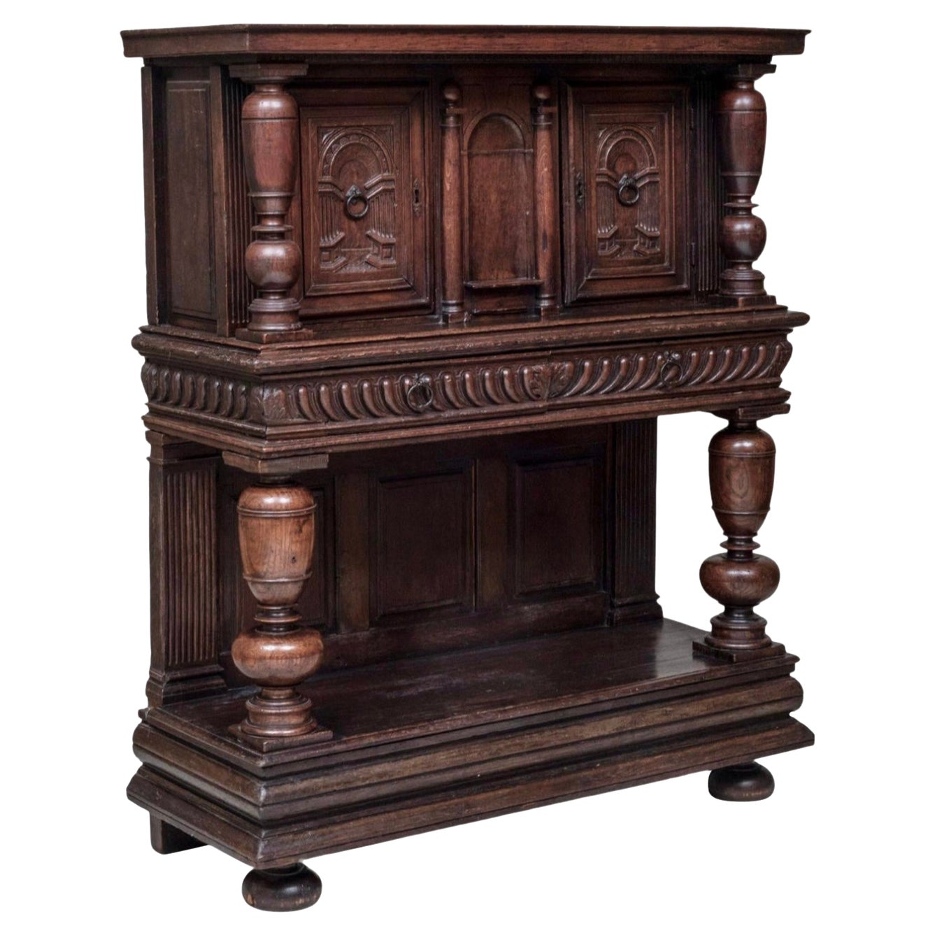 17th Century Carved Oak Court Cupboard For Sale