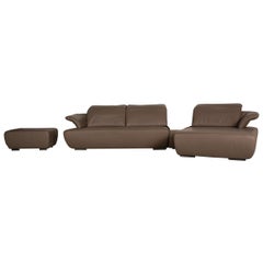 Koinor Avanti Leder-Sofa-Set Beige Ecksofa Ottoman