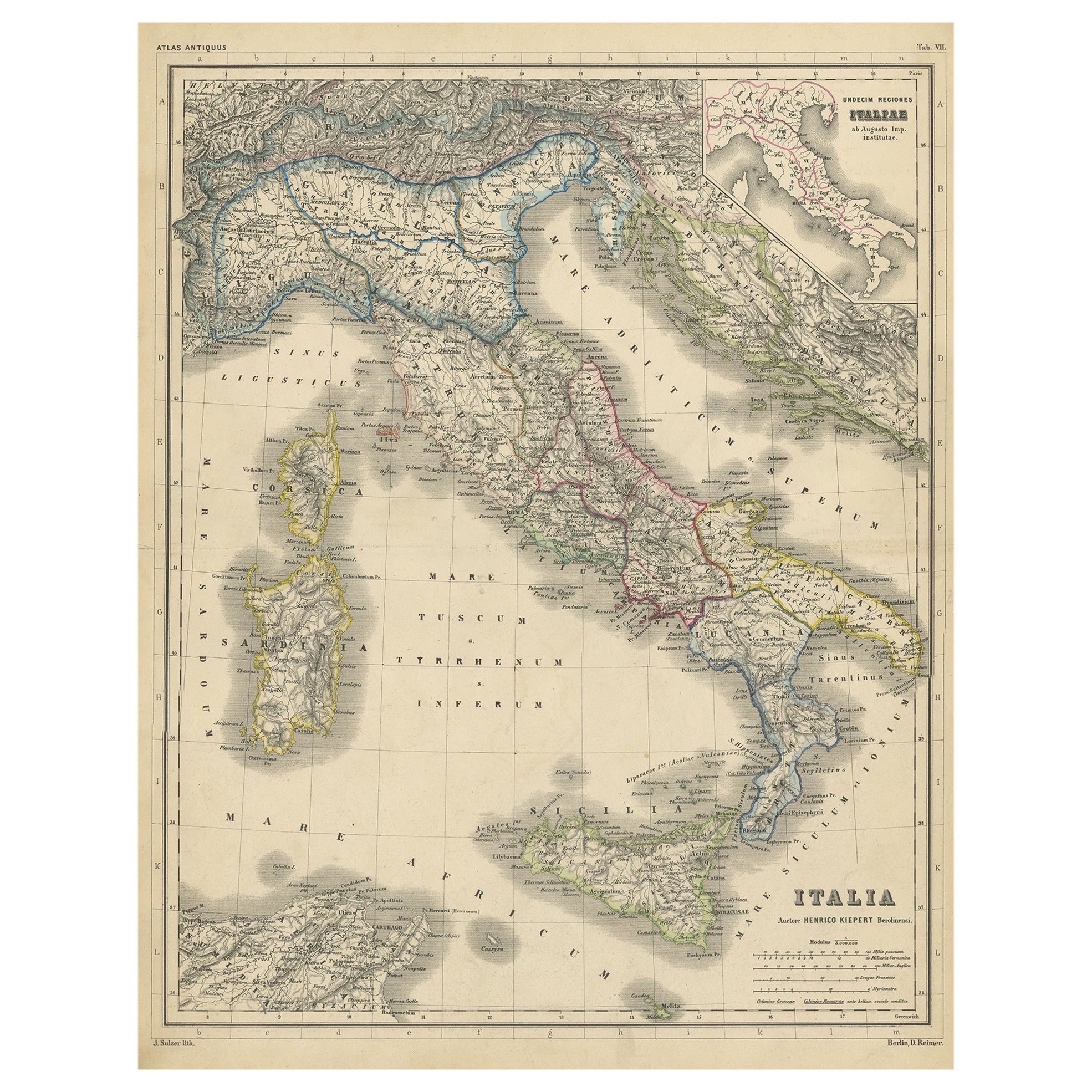 Attractive Antique Map of Italy with Inset of Maps Showing The Regions, c.1870