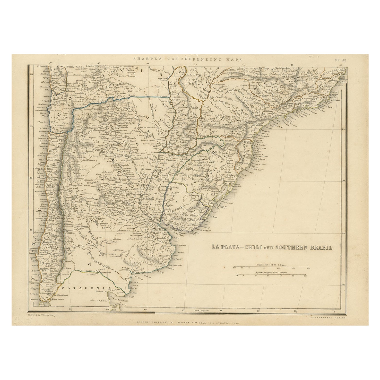 Antique Map of La Plata, Chili and Southern Brazil, 1849 For Sale