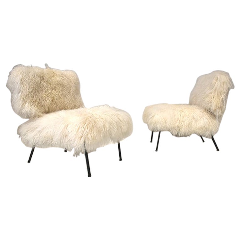 1970, Set of Two Vintage Armachiars, Upholstered in Fur