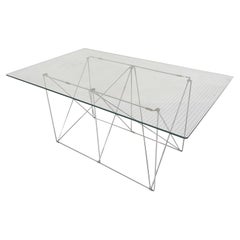 Vintage Glass and Metal Dining Table by Max Sauze 1970's