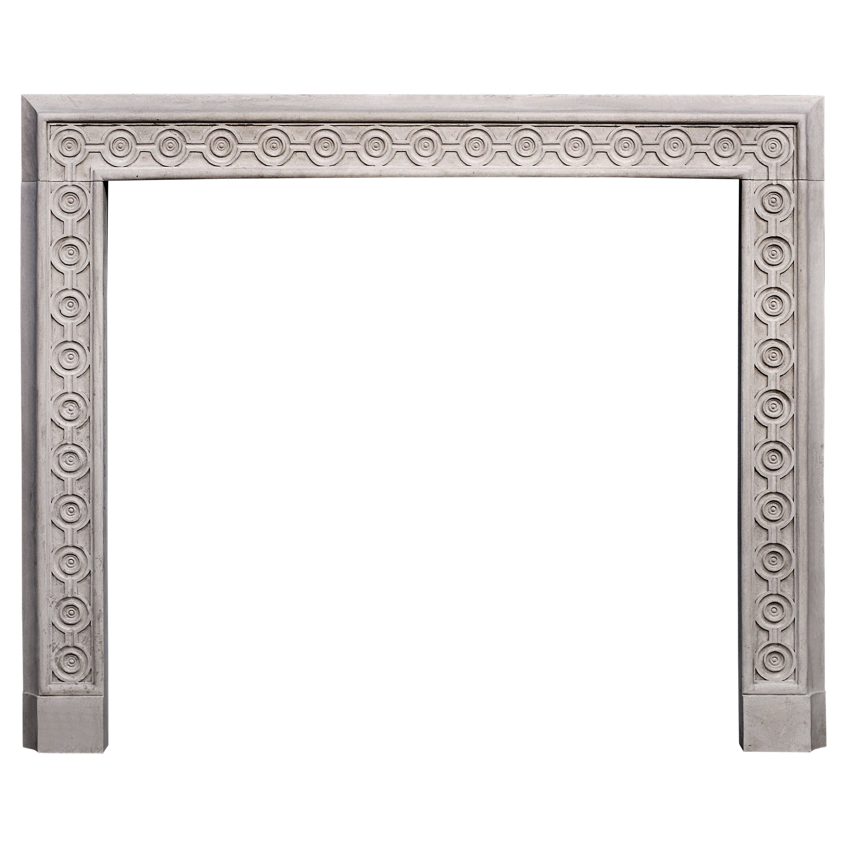 Bespoke Attractive English Limestone Fireplace with Guilloche Carving For Sale