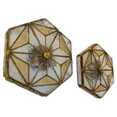 Pair of Hammered Glass and Gilt Iron Sconces by Longobard, Italy, 1970s