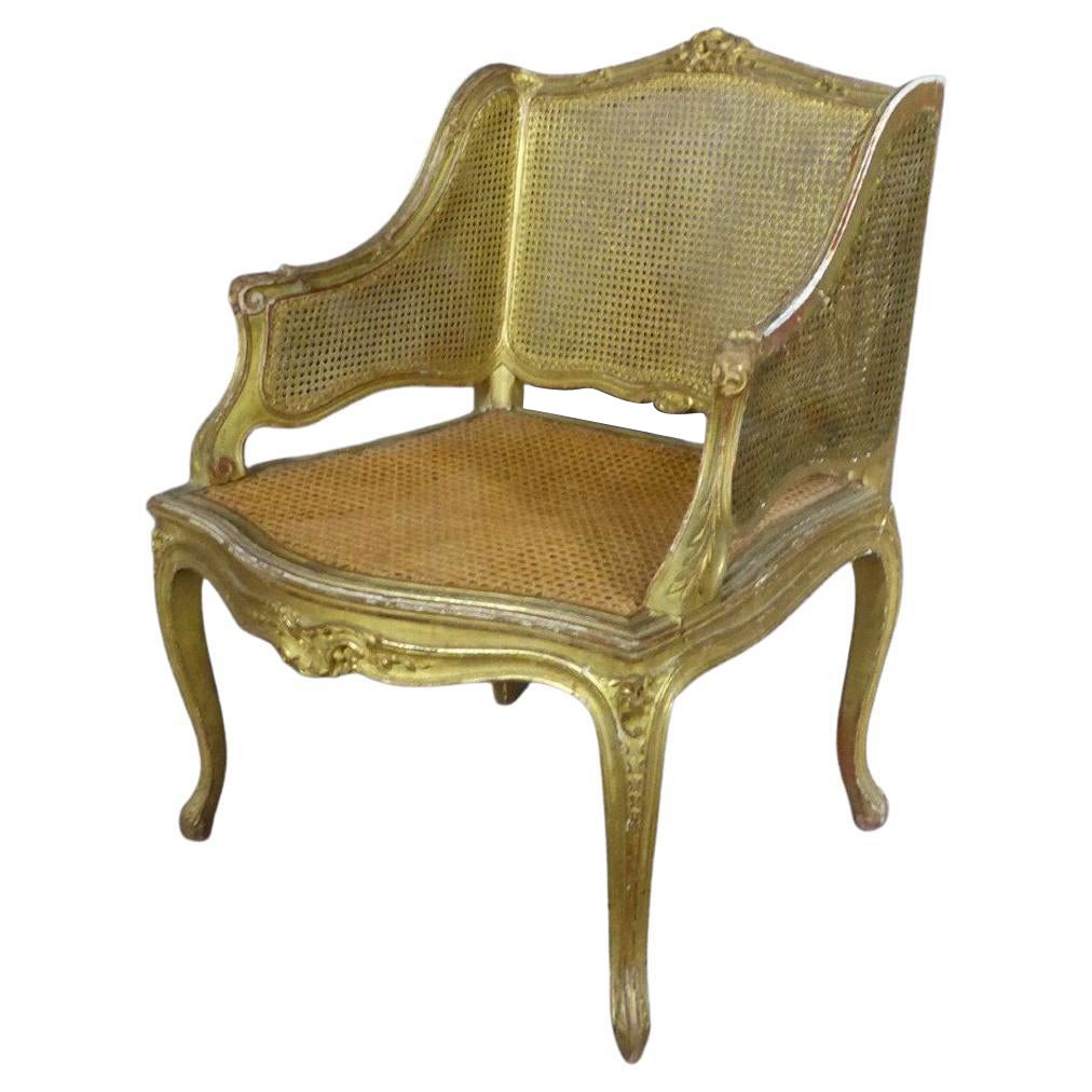 19th Century French Louis XV Golden Wood and Caned Armchair