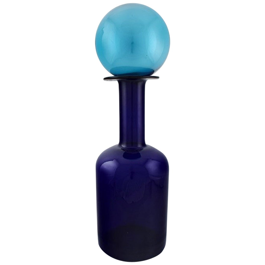 Otto Brauer for Holmegaard, Giant Vase / Bottle in Blue Art Glass with Blue Ball