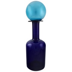 Otto Brauer for Holmegaard, Giant Vase / Bottle in Blue Art Glass with Blue Ball