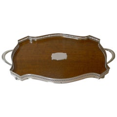 Stunning Antique English Oak and Silver Plate Drinks Tray c.1900