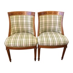 Lovely Pair of Continental Inlaid Fruitwood and Upholstered Salon Chairs