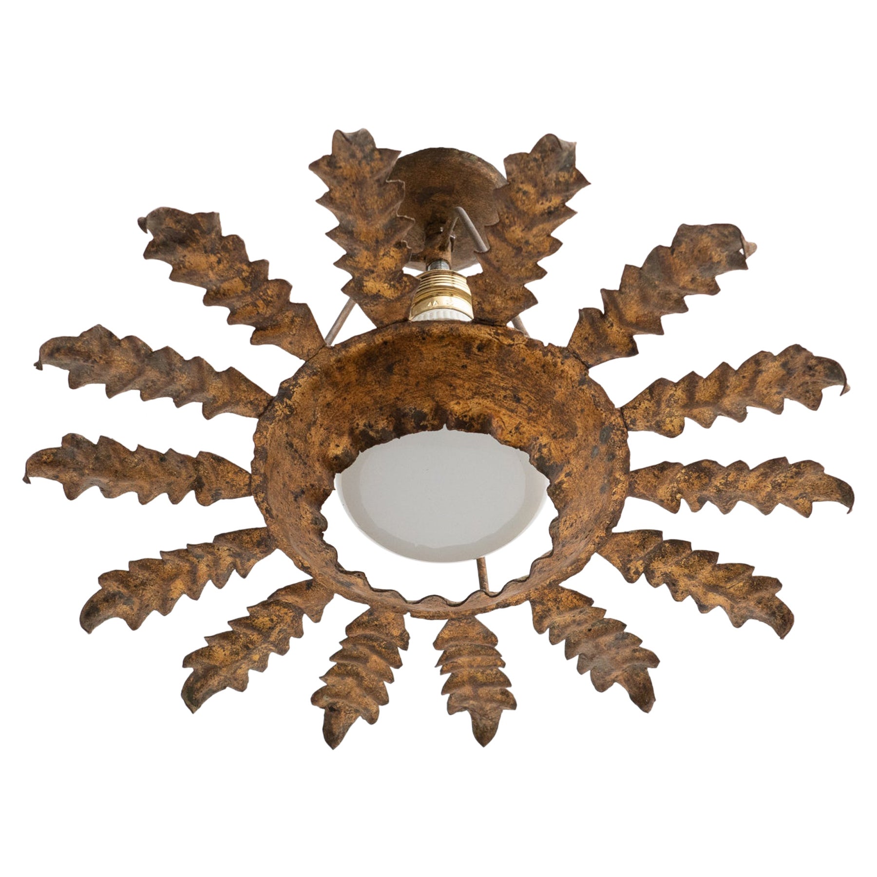 Mid-Century Modern Sunburst Brass Ceiling Lamp For Sale