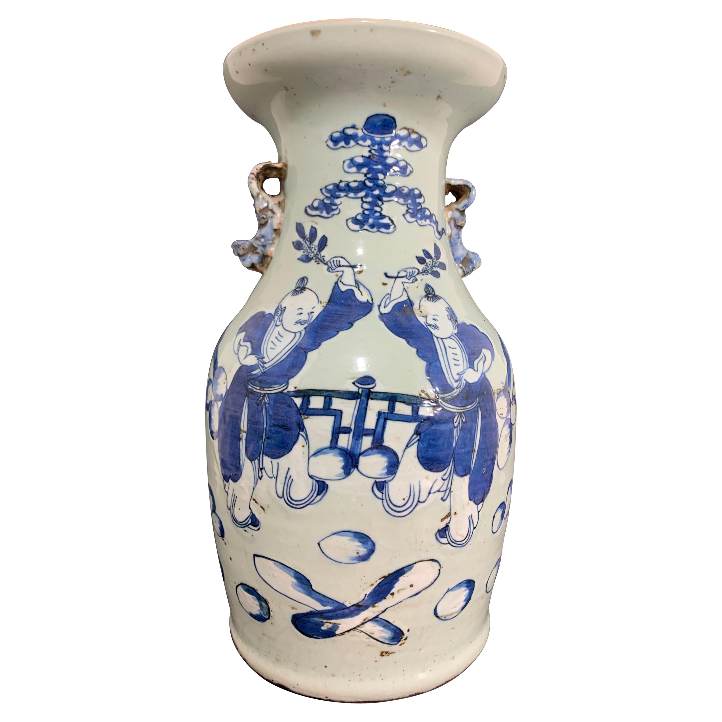 Porcelain Baluster Vase "Blanc Bleu" China 19th Century For Sale