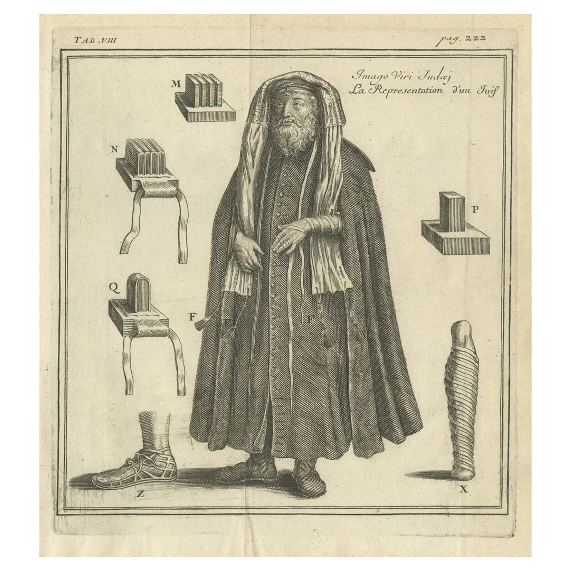 Antique Print of a Jew with Elements of His Costume, 1709 For Sale