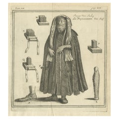 Antique Print of a Jew with Elements of His Costume, 1709