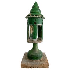 Vintage 1950s Spanish Handmade Glazed Ceramic Terracotta Standing Lantern
