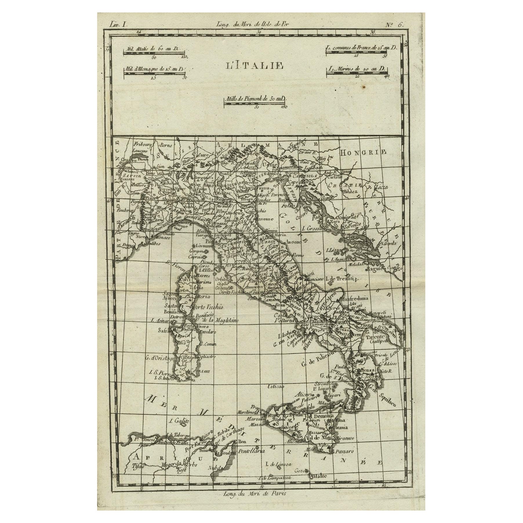 Carta geografica antica dell'Italia, Corsica, Sardegna e Sicilia, 1780 ca. in vendita