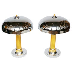 Pair of Art Deco Dome Lamps Bakelite and Chrome