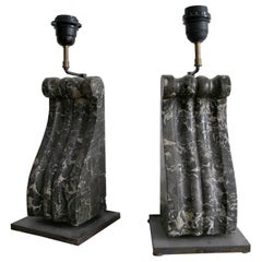 Pair of 19th Century Nero Portoro Black Marble Corbels Turned into Table Lamps 