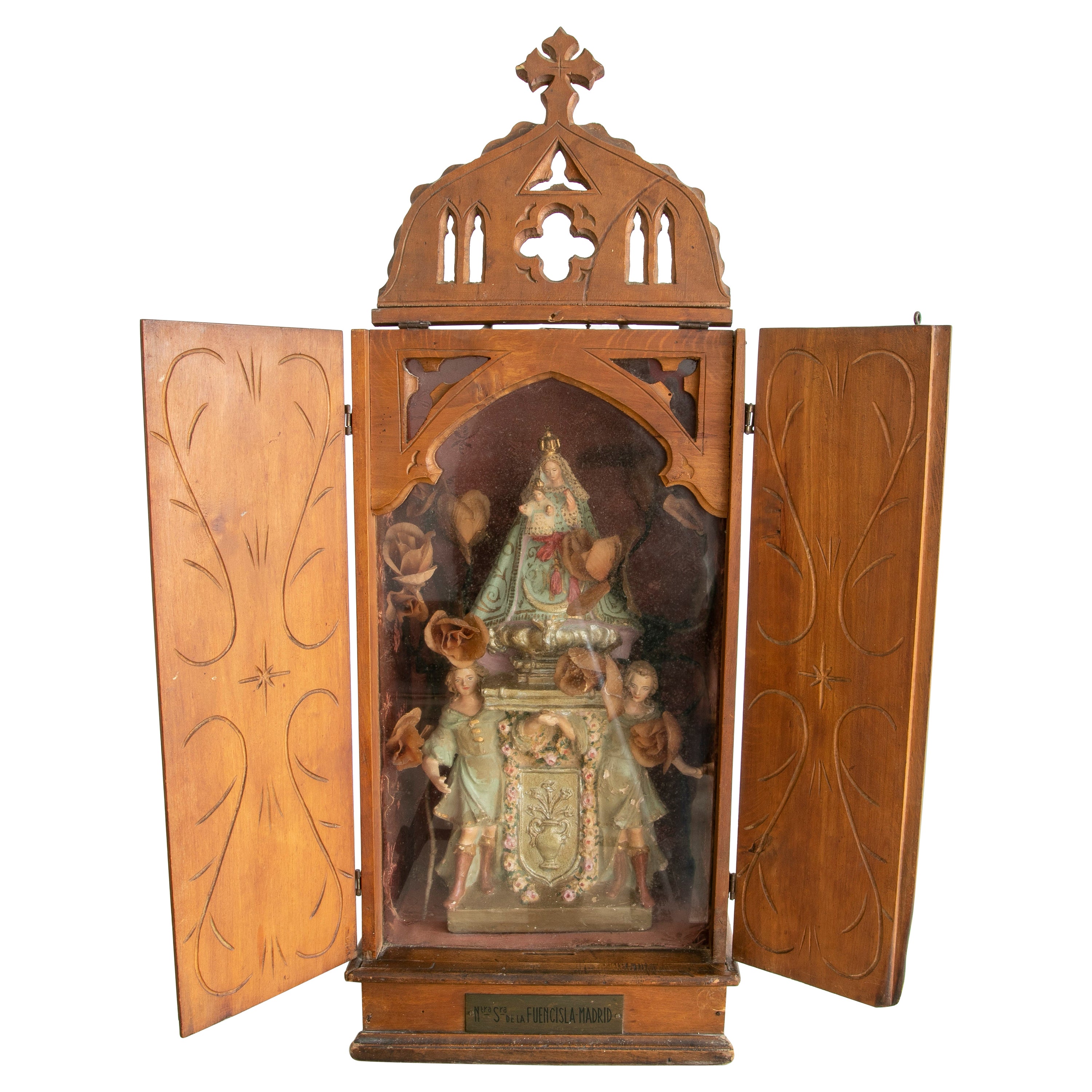  Late 19th Century Spanish Terracotta Fuencisla Virgin in its Own Wooden Box For Sale