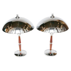 Pair of Maroon Bakelite and Chromed Metal Art Deco Dome Lamps