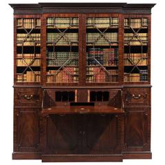 Rare George II Carved Mahogany Four-Door Breakfront Secretaire Bookcase