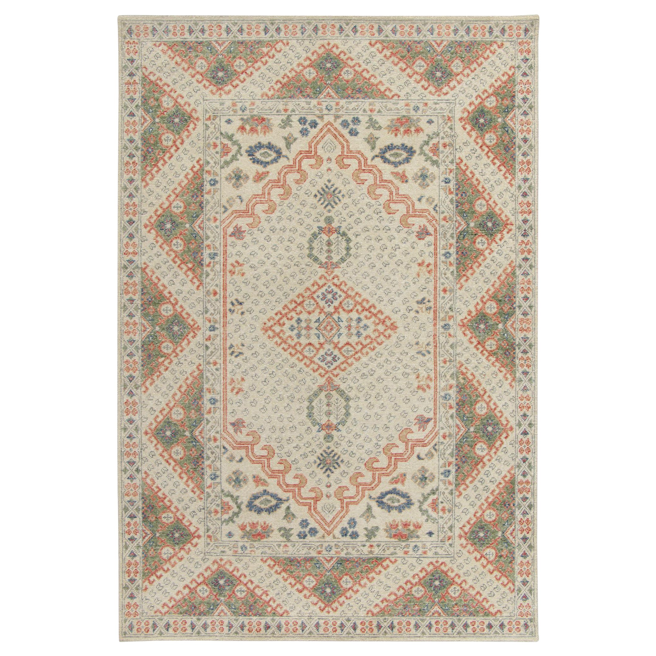 Rug & Kilim's Distressed Style Tribal Rug, Green, White, Red Medallion Pattern