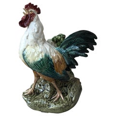 C.1890 Majolica Rooster Vase Choisy Le Roi by Carrier Belleuse