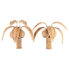 Pair of Rattan Coconut Tree Wall Lights