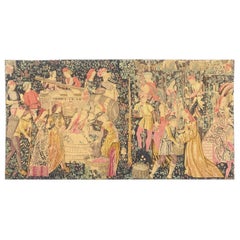 Pretty Vintage French Hand Printed Tapestry Medieval Museum Design