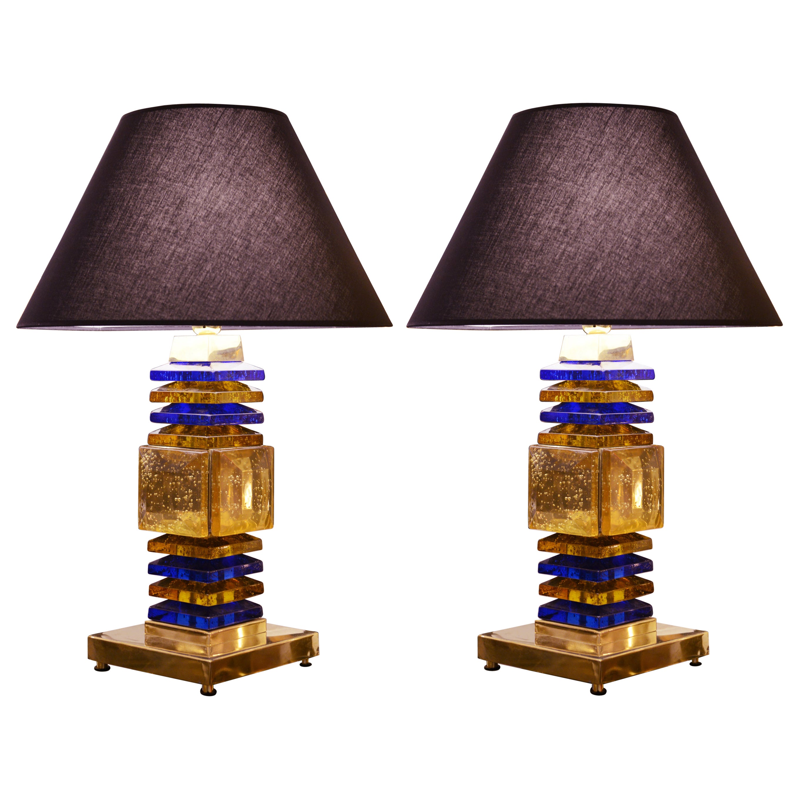 Gold'n Blue Murano Set of 2 Table Lamp For Sale