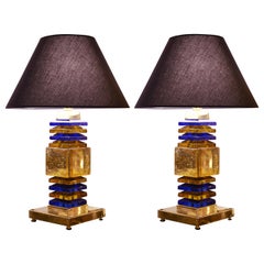 Gold'n Blue Murano Set of 2 Table Lamp
