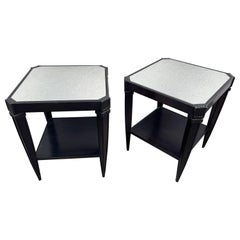Pair of Ebonized & Mirrored Two Tier End Tables by Dessin Fournir