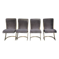 Super Cool Set of 4 Mid-Century Modern Brass and Upholstered Dining Chairs