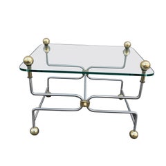 Neoclassical Style Steel & Brass Cocktail Table