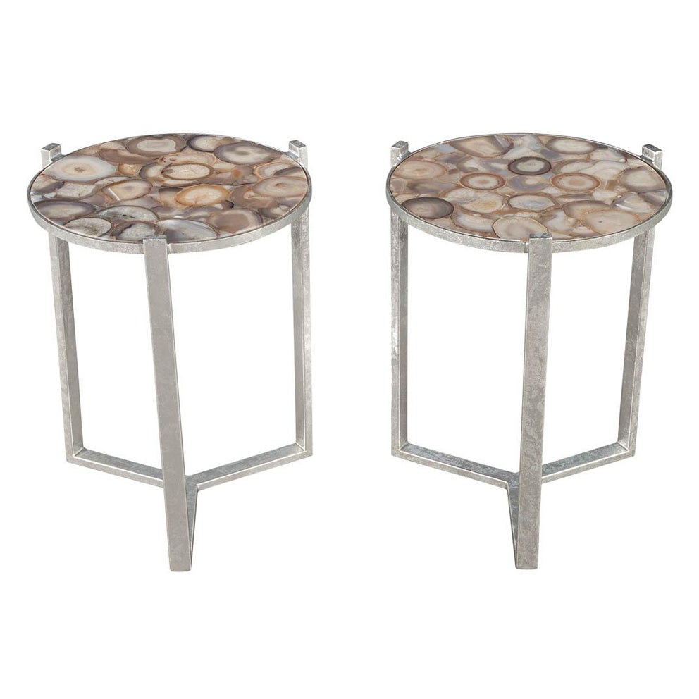 Pair of Modern Round Agate Top Side Tables
