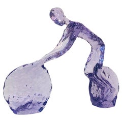 Contemporary Periwinkle Violet Modern Lucite Sculpture of Minimalist Cyclist