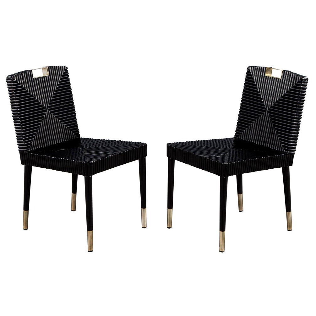Pair of Black Lacquered Accent Side Chairs